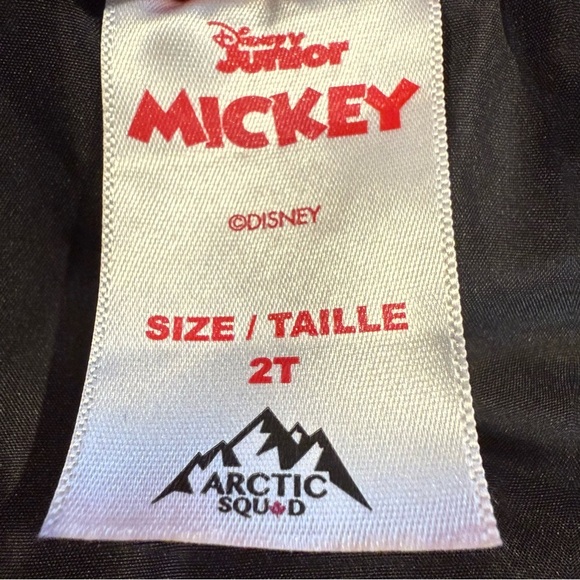 Disney Winter Coat & Mickey Stuffy, Kids Black Red Hooded Puffer Backpack Sz 2T - Picture 7 of 16